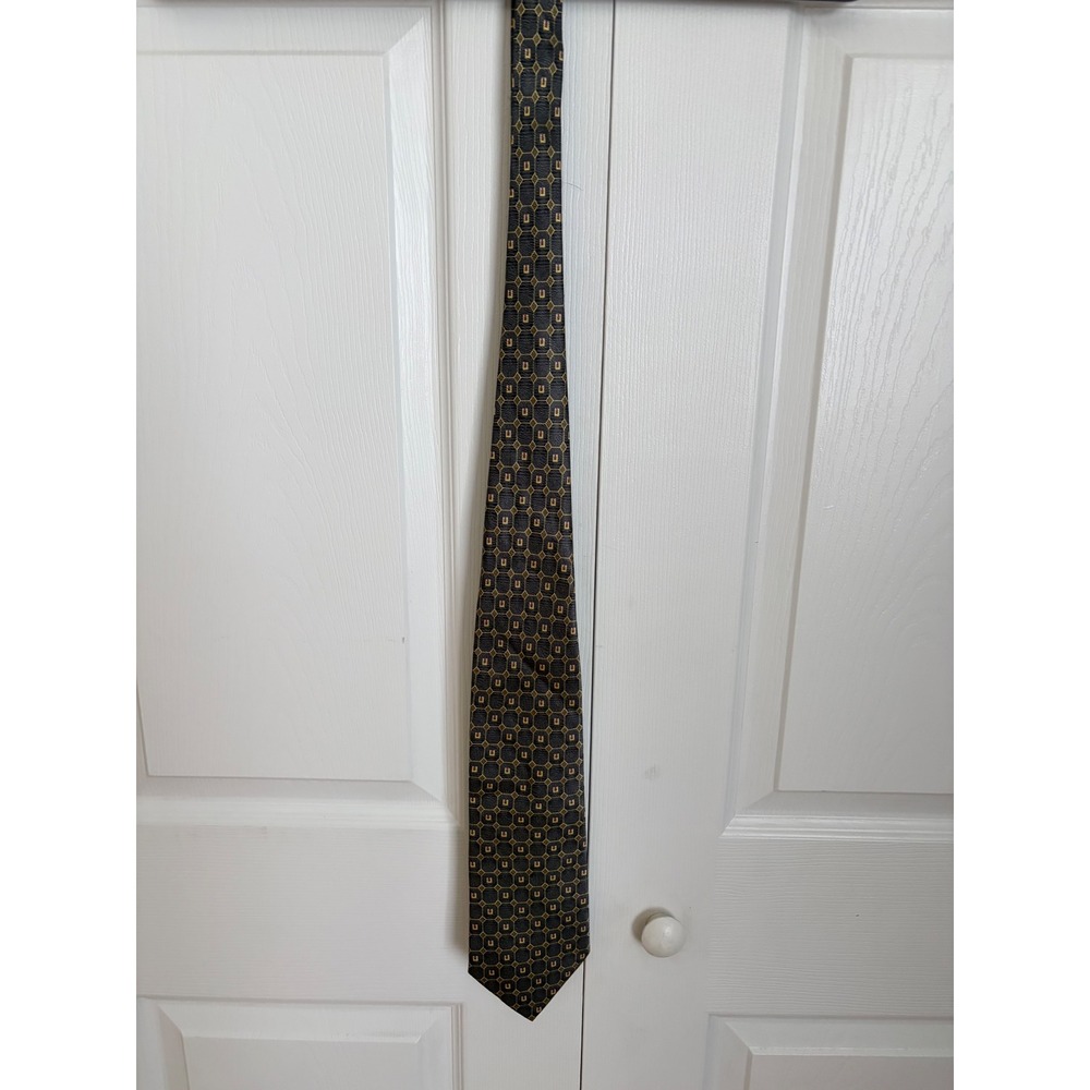Alexander Lloyd Menswear Silk Tie Geometric Gold Purple Black Extra Long XL